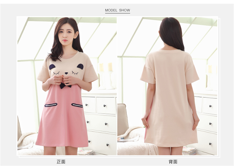 Hàn quốc phiên bản của nightdress nữ mùa hè cotton ngắn tay ngọt ngào tươi đồ ngủ nữ mùa hè dễ thương phim hoạt hình sinh viên lỏng dịch vụ nhà