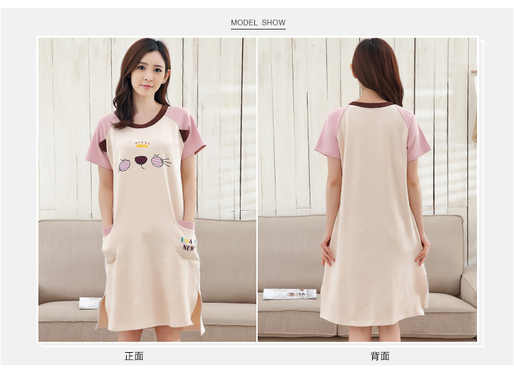 Hàn quốc phiên bản của nightdress nữ mùa hè cotton ngắn tay ngọt ngào tươi đồ ngủ nữ mùa hè dễ thương phim hoạt hình sinh viên lỏng dịch vụ nhà