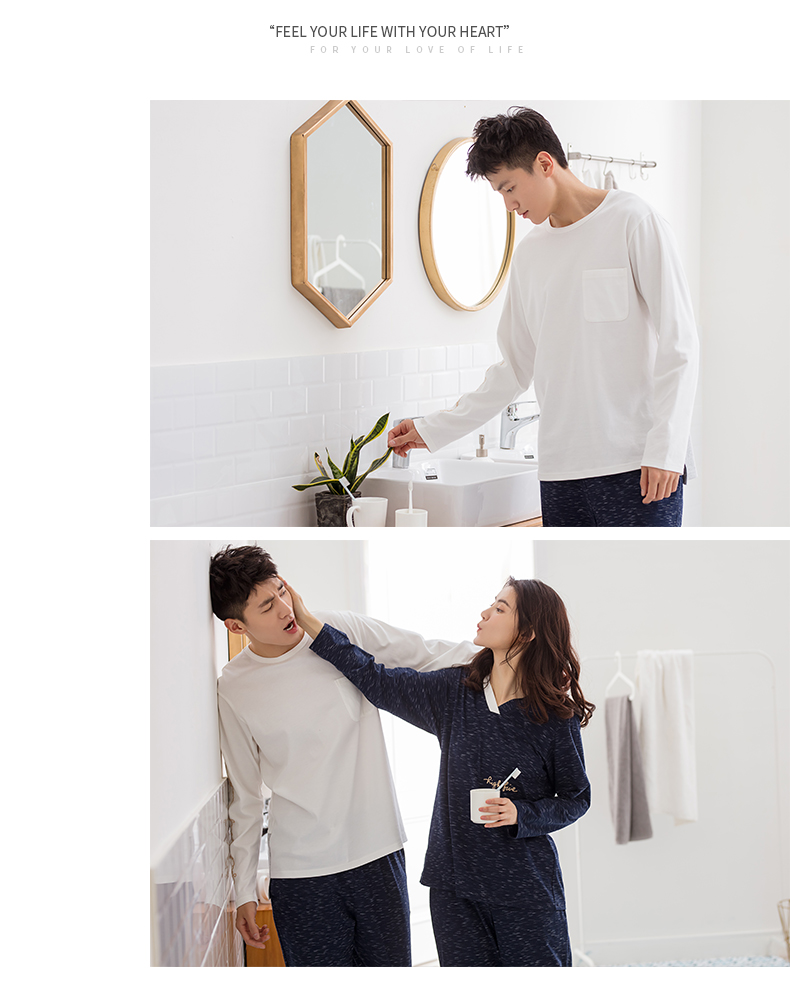 Jing Yun mùa thu dài tay vài bộ đồ ngủ cotton màu rắn nam dịch vụ nhà phù hợp với quần đơn giản quần áo nữ nhà bộ đồ đôi cho các cặp vợ chồng
