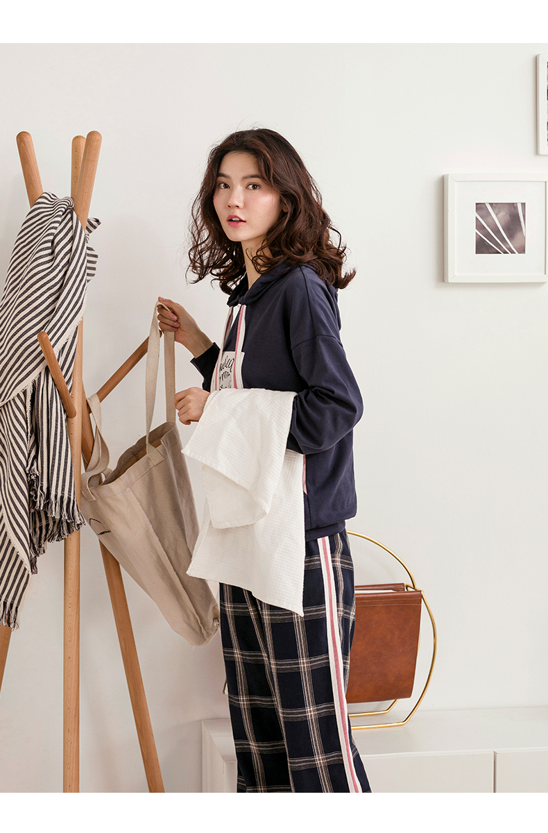 Jing Yun mới đồ ngủ nữ mùa thu cotton dài tay phiên bản Hàn Quốc của dịch vụ gia đình lưới phù hợp có thể mặc bên ngoài dịch vụ những bộ jumpsuit đẹp nhất