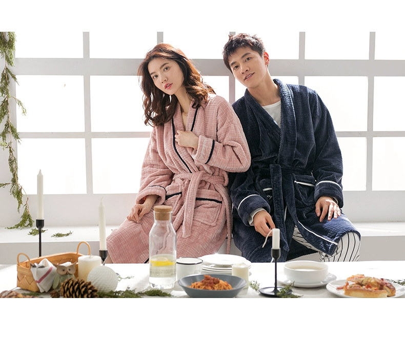 Jing Yun mùa đông vài bộ đồ ngủ nhung san hô dài phần ấm áp mẫu nữ dày flannel nam phục vụ nhà ngủ đồ ngủ