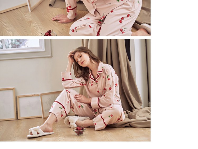 Jing Yun mới mùa thu nữ đồ ngủ cotton dài tay quần nhà dịch vụ dễ thương hoạt hình rộng chân phù hợp với hai mảnh - Bên ngoài ăn mặc shop đồ bộ nữ
