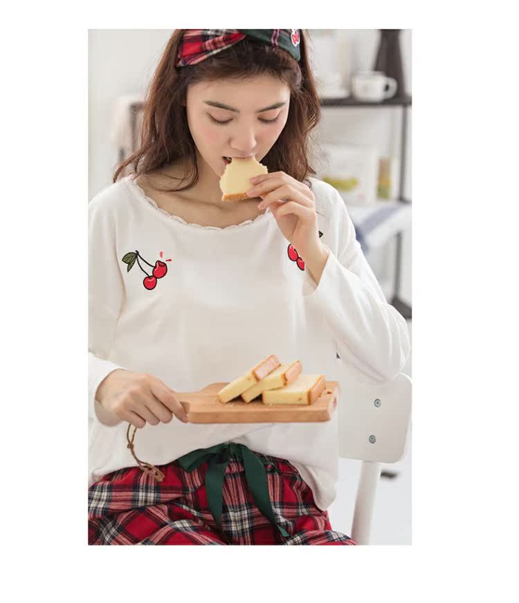 Jing Yun mới đồ ngủ nữ mùa thu cotton dài tay nhà dịch vụ phù hợp ngọt ngào lỏng lưới rộng chân phụ nữ nhà quần áo - Bên ngoài ăn mặc đồ bộ kiểu mới