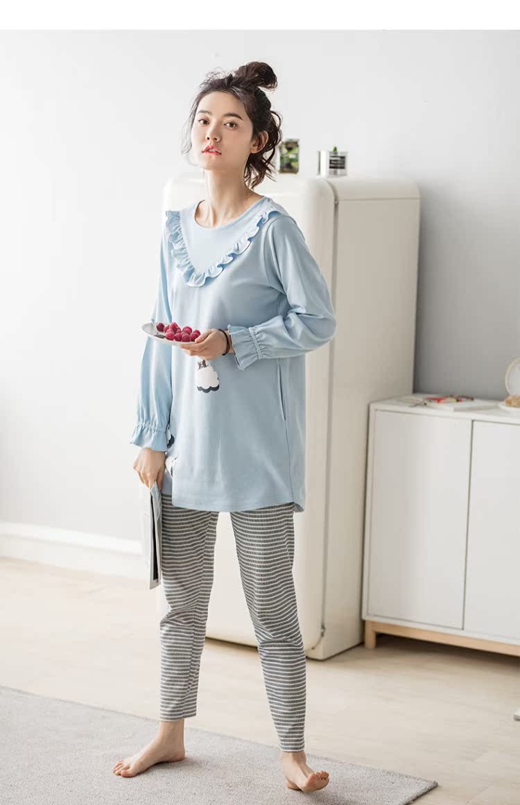 Bộ đồ ngủ mới cho nữ Jing Yun 2018 cotton dài tay mùa xuân và mùa thu ngọt ngào và đáng yêu có thể mặc bên ngoài dịch vụ cotton tại nhà đồ ngủ sexy