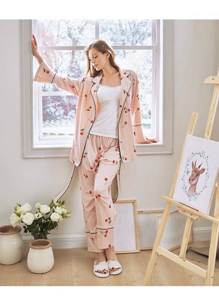 Đồ ngủ Jing Yun của phụ nữ mùa thu cotton dài tay dịch vụ tại nhà ngọt ngào dễ thương hoạt hình phụ nữ lỏng lẻo quần phù hợp với hai mảnh - Bên ngoài ăn mặc bộ đồ khủng log