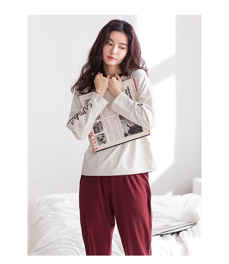 Jing Yun mới đồ ngủ phụ nữ mùa xuân và mùa thu dài tay cotton dịch vụ nhà phù hợp với phụ nữ đơn giản lỏng lẻo dịch vụ nhà bộ đũi mặc nhà