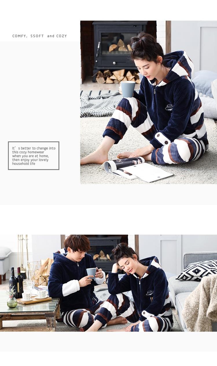 Jing Yun vài bộ đồ ngủ dày ấm áp mùa đông hô nhung tracksuit nữ dài tay flannel phù hợp với nam nhà trùm đầu kiểu đồ bộ may vải thun