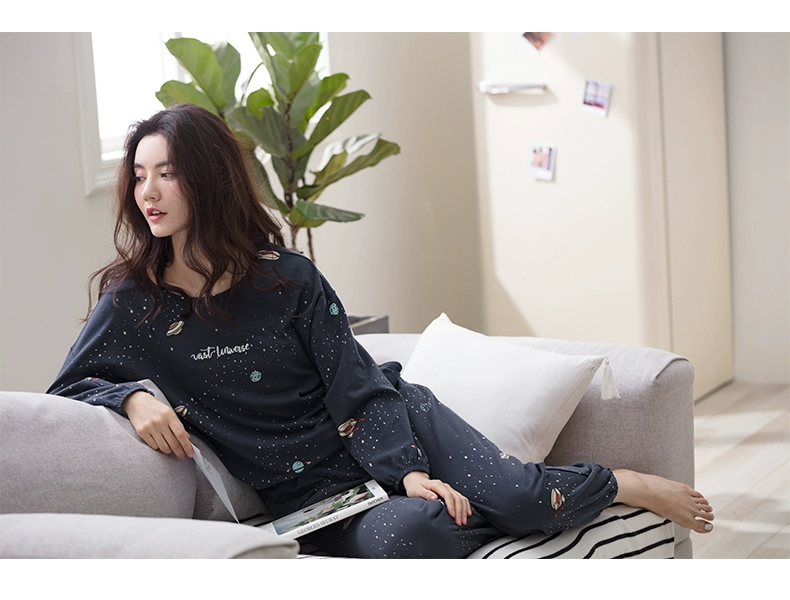 Jing Yun mới đồ ngủ nữ cotton dài tay mùa xuân và mùa thu phụ nữ dễ thương hoạt hình phù hợp với bông có thể được mặc bên ngoài dịch vụ nhà