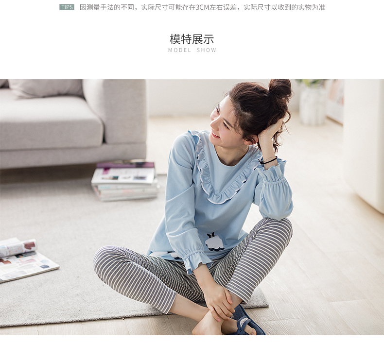 Bộ đồ ngủ mới cho nữ Jing Yun 2018 cotton dài tay mùa xuân và mùa thu ngọt ngào và đáng yêu có thể mặc bên ngoài dịch vụ cotton tại nhà đồ ngủ sexy