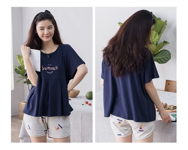 Jing Yun bộ đồ ngủ mới của phụ nữ mùa hè phù hợp với quần short cotton ngắn tay đơn giản có thể mặc bên ngoài dịch vụ nhà cotton