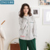 Jing Yun mới mùa thu nữ đồ ngủ cotton dài tay phụ nữ sọc đơn giản dịch vụ nhà cotton phù hợp với hai mảnh - Bên ngoài ăn mặc bộ khủng long Bên ngoài ăn mặc