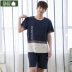 Jing Yun mùa hè cặp vợ chồng mới đồ ngủ cotton ngắn tay nam dịch vụ nhà sọc quần short phụ nữ cotton phù hợp bộ đồ mặc nhà mùa hè Giống cái