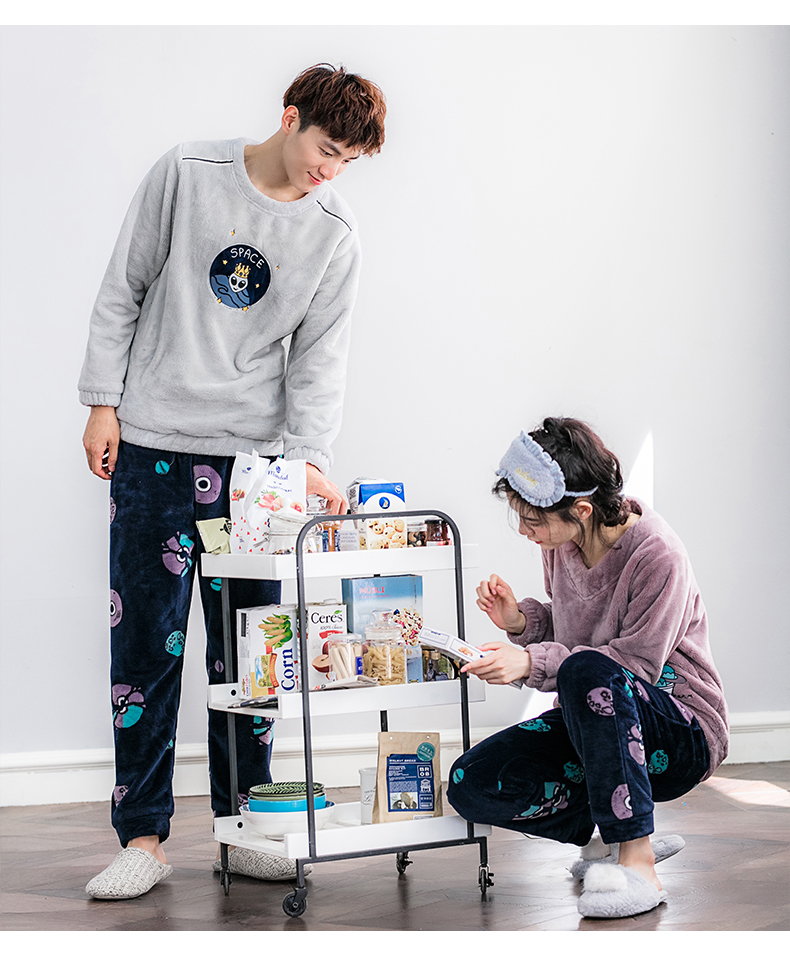 Jing Yun mùa đông mới dày ấm đôi vài bộ đồ ngủ lông cừu san hô flannel dài tay nam và nữ dễ thương dịch vụ nhà bộ đồ dễ thương cho nam nữ