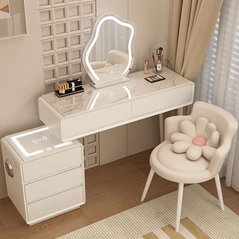 Cream Wind Dresser Solid Wood Rock Board Smart Modern Minima Small Family Style Makeup Table with Silent Wind New Makeup Desk-Taobao