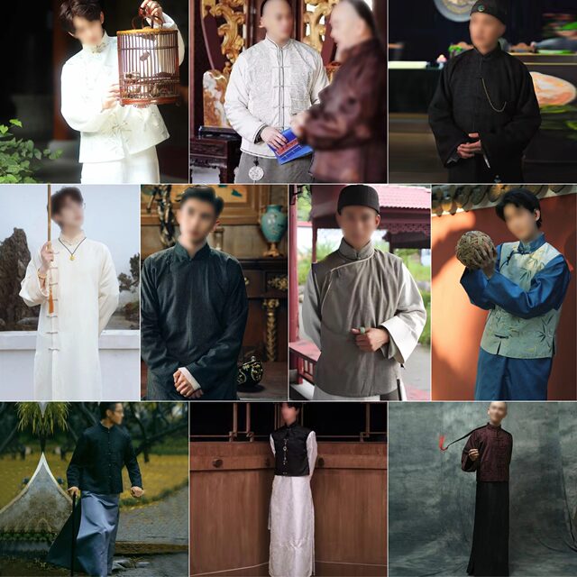 Ancient style film and television costume old man's coat republic of China style gown