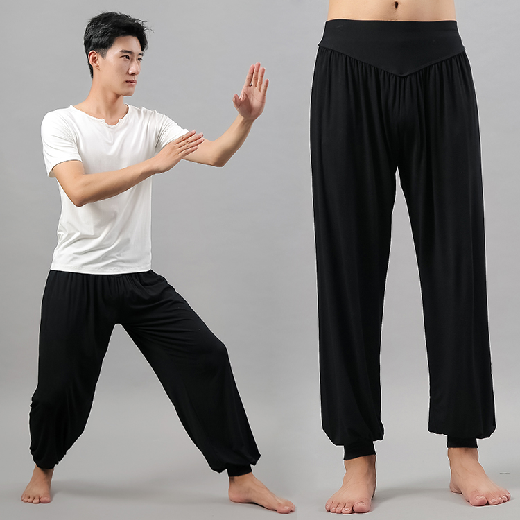 Men's loose black dance clothes Latin dance modern dance training pants men's martial arts training pants bloomers round neck shirt