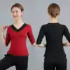 Front V back crewneck yoga suit top women's middle sleeve Gym exercise running black yoga suit square dance body