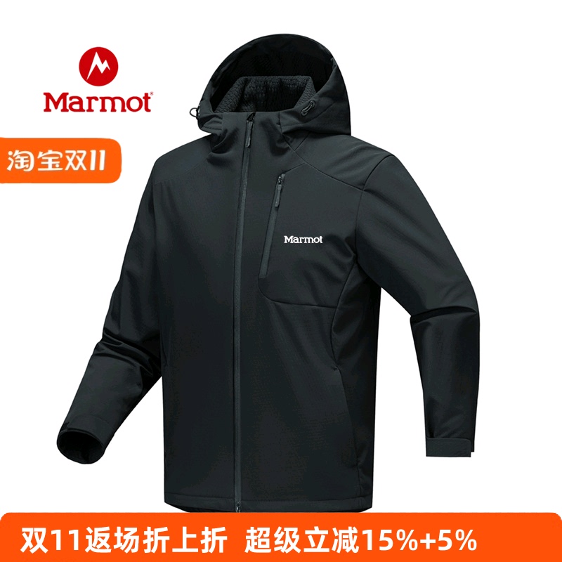 Marmot Groundhog Fleece-Lined Softshell Jacket Men's Autumn and Winter Hooded Jacket Outdoor Windproof and Waterproof Jacket