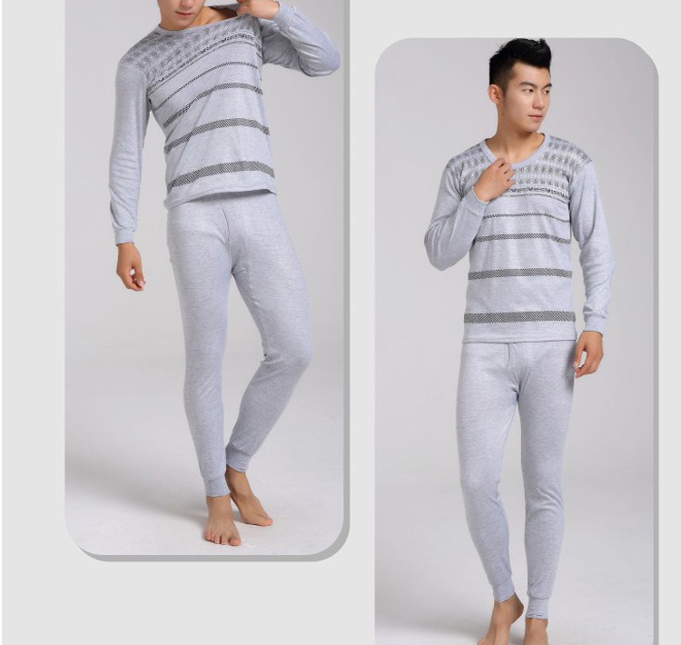 Qiuyi Qiuku Trung niên Đàn ông Cotton Đồ lót in nhiệt Quần áo mùa thu Quần áo cotton cổ cao Bộ áo len đồ bộ cho người 60 tuổi