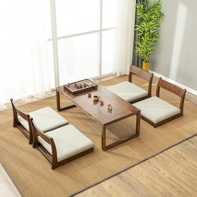 Japanese room chair solid wood bay window chair Japanese style tatami chair back chair balcony coffee table low table