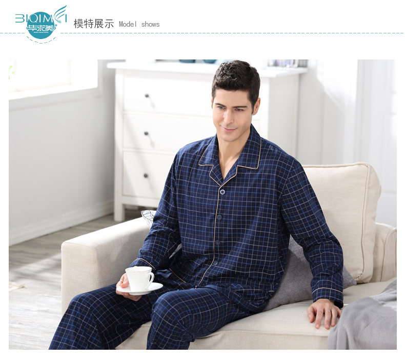 Bộ đồ ngủ nam xuân thu đông 100% cotton dài tay nam cotton mùa thu cha trung niên phục vụ nhà XL pijama nam cotton