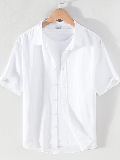 Summer linen shirt men's short-sleeved loose Japanese casual trendy brand thin large size trendy white cotton and linen work shirt