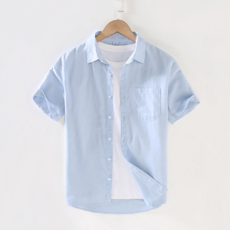 Summer Linen Shirt Men's Short-Sleeved Loose Thin Casual Large Size Youth Basic Solid Color White Half-Sleeved Cotton and Linen Shirt Summer Linen Shirt Men's Short-Sleeved Loose Thin Casual Large Size Youth Basic Solid Color White Half-Sleeved Cotton and Linen Shirt
