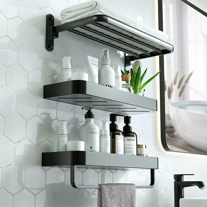 Bathroom towel rack Shelf Integrated Makeup room Perforated Bath Towel Rack Wall-mounted Space Aluminum Towel Rack