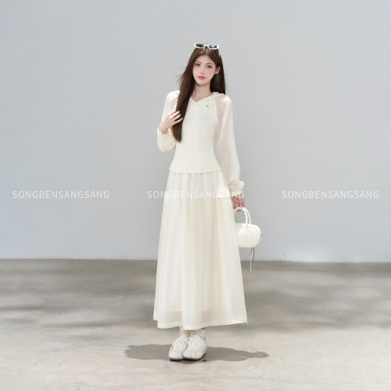 Matsumoto Sannan Summer Korean Style Gentle Two-Piece Suit for Women, Relaxed Long-Sleeved Sun Protection Cardigan and Skirt Suit Matsumoto Sannan Summer Korean Style Gentle Two-Piece Suit for Women, Relaxed Long-Sleeved Sun Protection Cardigan and Skirt Suit