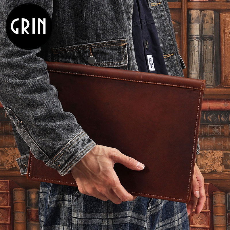 Grin Crazy Horse Leather Tablet Bag with A4 Folder 12.9inch iPad Multifunctional Genuine Leather Document Folder Grin Crazy Horse Leather Tablet Bag with A4 Folder 12.9inch iPad Multifunctional Genuine Leather Document Folder