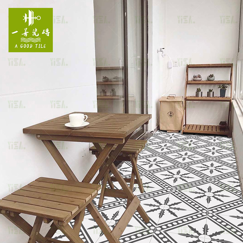 A good Nordic modern black and white flower brick 300 kitchen make-up room wall brick balcony entry garden floor tile anti-slip brick