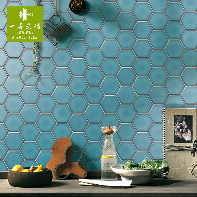 A good Nordic simple blue-green hexagonal ice split ceramic mosaic kitchen bathroom dressing room wall brick