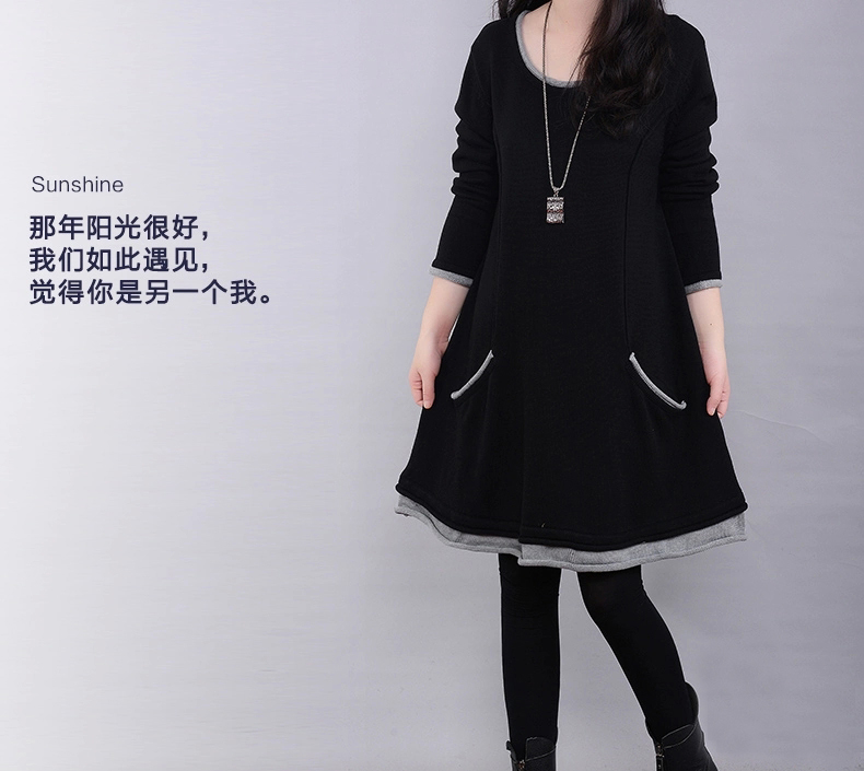 Cộng với phân bón XL cho phụ nữ chất béo mm váy mùa đông cộng với nhung dày mỏng cho bà bầu dài chạm đáy áo áo blazer nữ