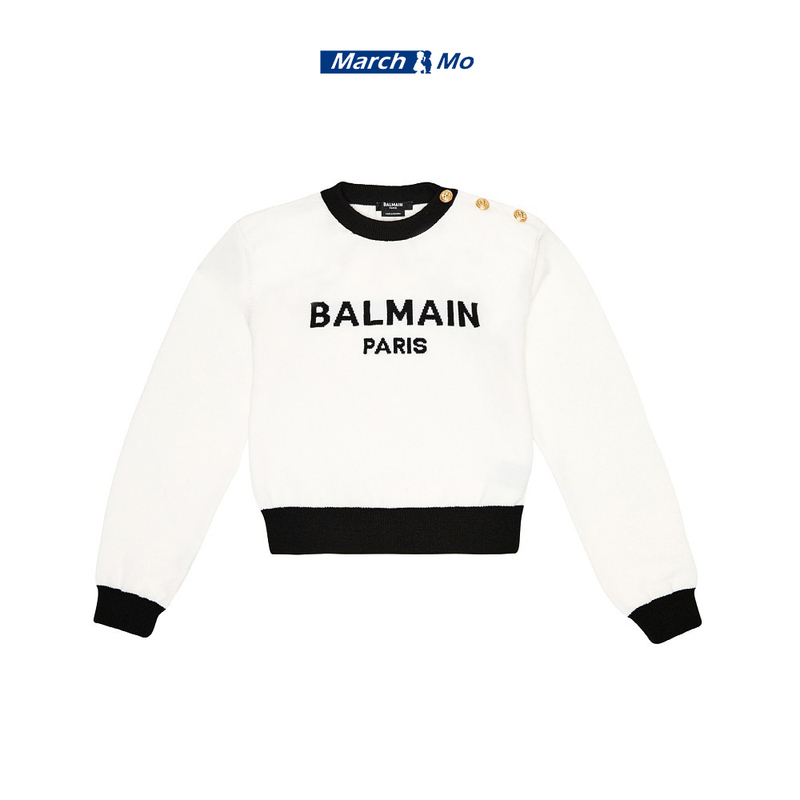 In-Stock Balmain Children's Clothing 2023 Spring/Summer Adult Matching Logo Pullover Wool Knit Sweater In-Stock Balmain Children's Clothing 2023 Spring/Summer Adult Matching Logo Pullover Wool Knit Sweater