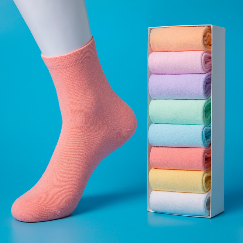 Women's socks pure cotton tube socks Autumn and winter women's candy color long socks Korean version thick college style solid color wild four seasons