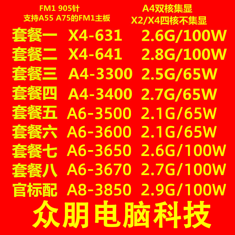 Fm1cpu x4 631 641 a4 3300 3400 A6 3500 3600 3650 3670 A8 3850
