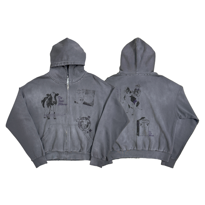 Pyt Punk Retro Printed Hooded Sweatshirt with Zipper, Loose Cardigan, Short Hoodie, Distressed Spray-Dyed, Washed and Aged