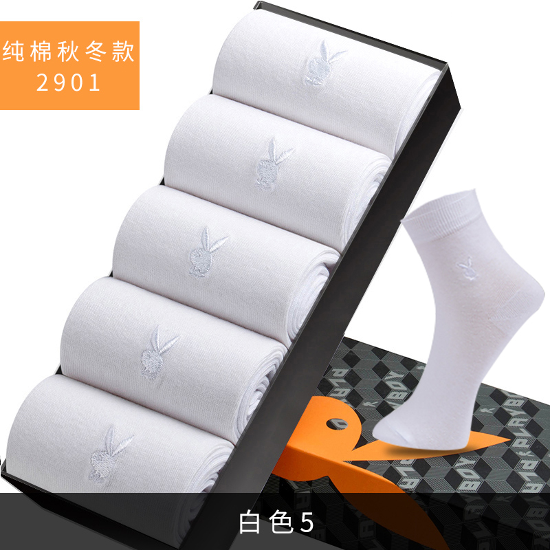 2901-5 Double All Whitedandy Socks man pure cotton Middle cylinder Stockings Autumn and winter Socks Deodorization Cotton Sweat absorption Thin cotton socks men's socks