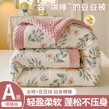 2025 New Model Beanie Quilt, Class a Maternal and Infant Grade, Double Beanie Fleece Children's Quilt Core, Machine Washable, All-In-One Spring and Autumn Quilt