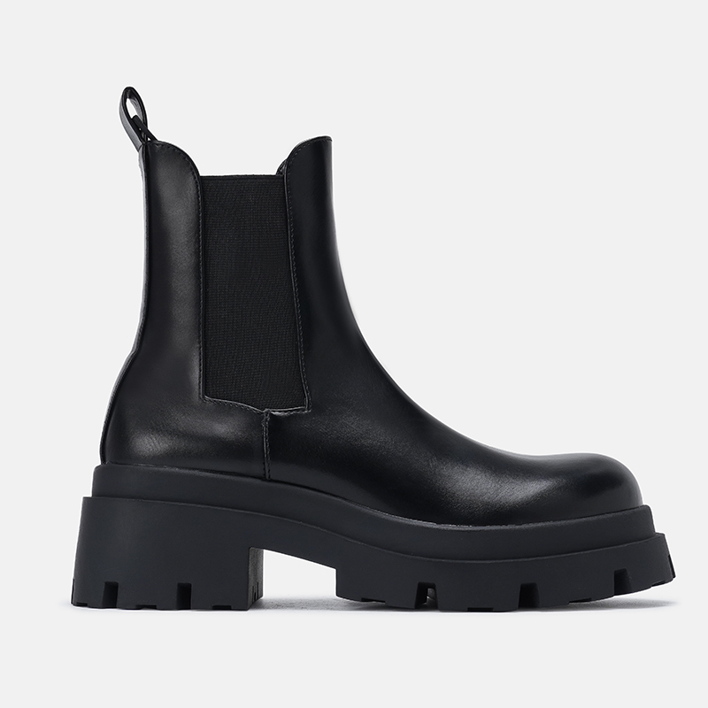 Za Thick-Soled Chunky Heel Chelsea Boots for Women, New Autumn and Winter Style, Fleece-Lined Elastic Short Boots, Flat-Soled Tube Boots, Martin Boots, Trendy