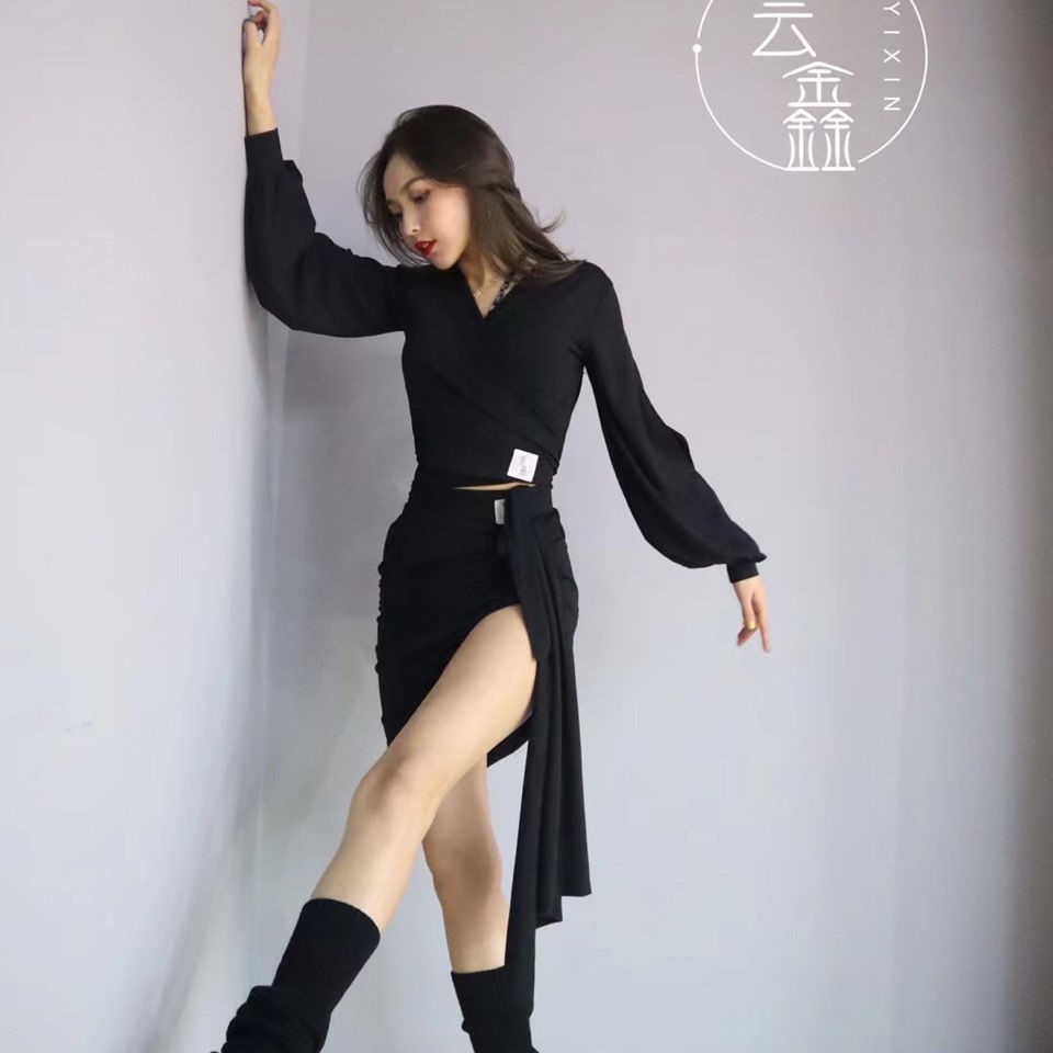 Modern dance suit Cross-collar Latin dance blouses female adult artistes Costume Yoga Body Ballet Dancer Costume