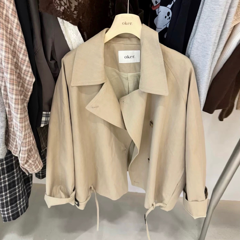 A1031 Short Khaki Trench Coat for Women 2026 Autumn New Style Tencel Petite Casual Black Coat A1031 Short Khaki Trench Coat for Women 2026 Autumn New Style Tencel Petite Casual Black Coat