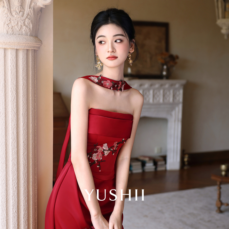 Yushii Red Engagement Dress "Rose Order" New Chinese Style Toast Dress Bride Elegant High-End Morning Gown Dress