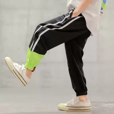 Boys' sweatpants summer thin children's summer clothes pants ankle-length pants middle and big children anti mosquito pants summer quick dry pants tide tide