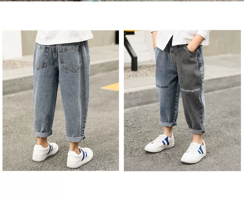Quần jeans nam xuân thu 2019 phiên bản mới của Hàn Quốc quần ống đơn nước ngoài nhỏ nhỏ giản dị quần xuân trẻ em quần - Quần jean quan ao tre em