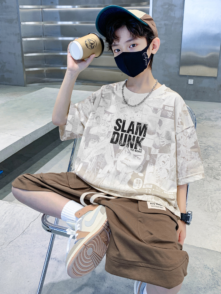 <!--男童夏季套装2024新款儿童装夏装潮帅气时髦男孩短袖运动夏款衣服-->