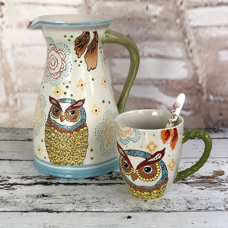 Large-capacity heat-resistant ceramic water utensils household milk jug cold kettle hand-painted nostalgic underglaze color juice tie set