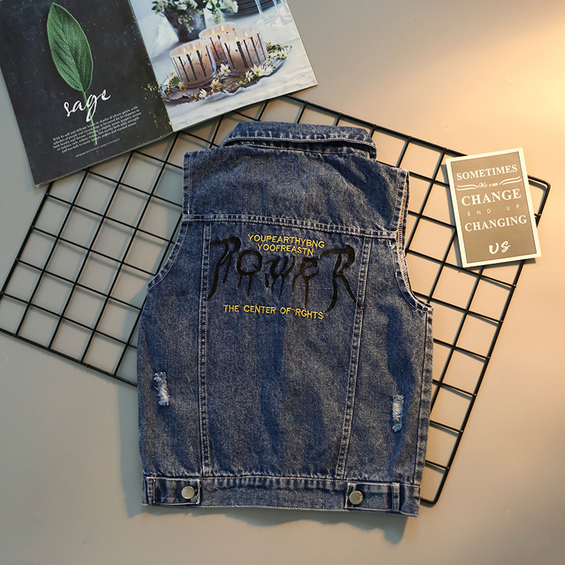 Children's spring and autumn denim waistcoat boys sleeveless waistcoat vest jacket CUHK Tong Baby blouse boy clothes