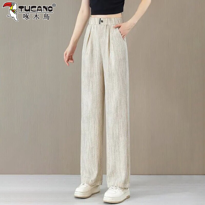 Woodpecker Narrow Ice Silk Wide-Leg Pants 2026 Summer New High-Waisted Sports Casual Straight Thin Women's Pants Trendy Woodpecker Narrow Ice Silk Wide-Leg Pants 2026 Summer New High-Waisted Sports Casual Straight Thin Women's Pants Trendy