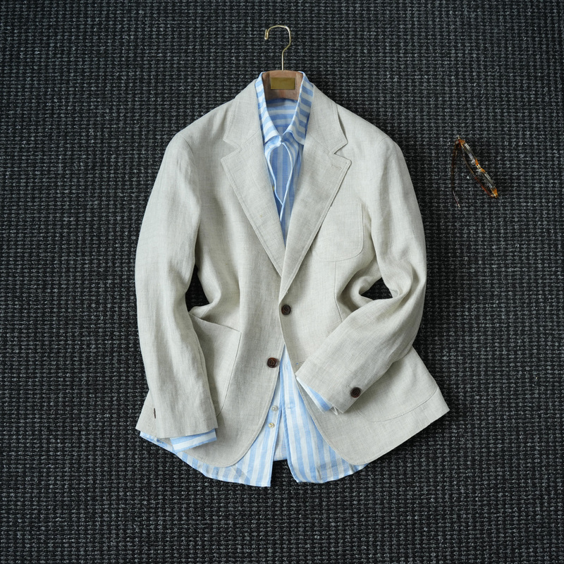 Cssugent Naples 100% Linen Old Money Style Suit for Men, Casual Business Semi-Lined Suit, Trendy